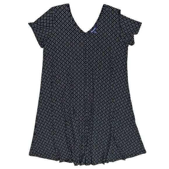 Roaman’s Black Geometric Print Short Sleeve Pull On V-Neckline Dress Sz 14/16 - Picture 1 of 9